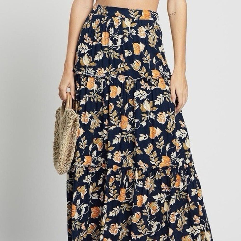 Seven Wonders Size S Elena Floral Maxi Skirt - Navy and Orange